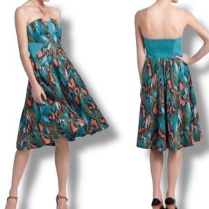 Girls from Savoy Turquoise Strapless Swing Dress painted Ikat Pockets